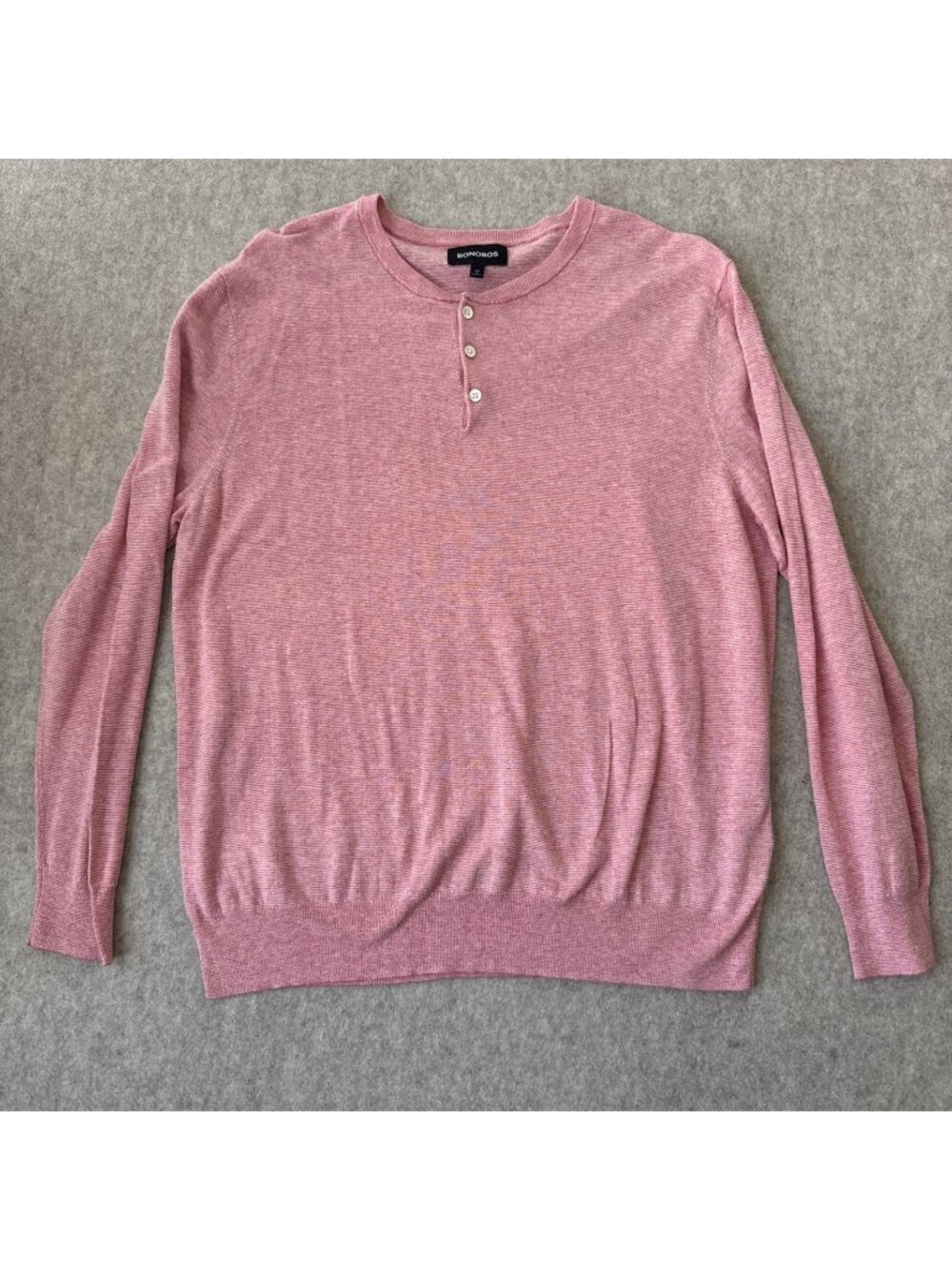 Bonobos Cotton Linen Henley Sweater Mens XL Slim Fit Pink Long Sleeve